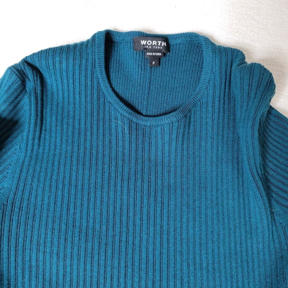 Worth New York Sweater Womens Sz P Lightweight Teal Green Silk Blend Academia - Picture 8 of 16